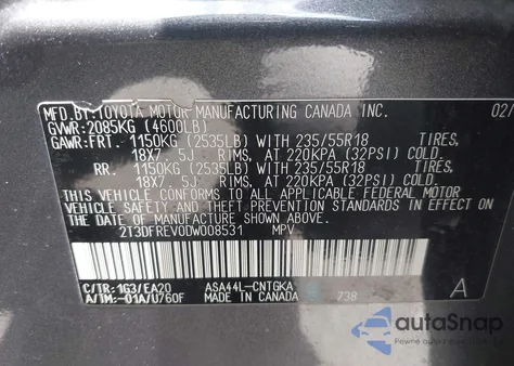 2013 Toyota Rav4 Limited из США, поврежденный, VIN 2T3DFREV0DW008531